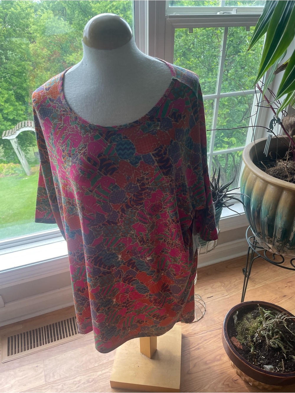 LuLaRoe Floral Scoop Neck Top - Pink, Orange & Green